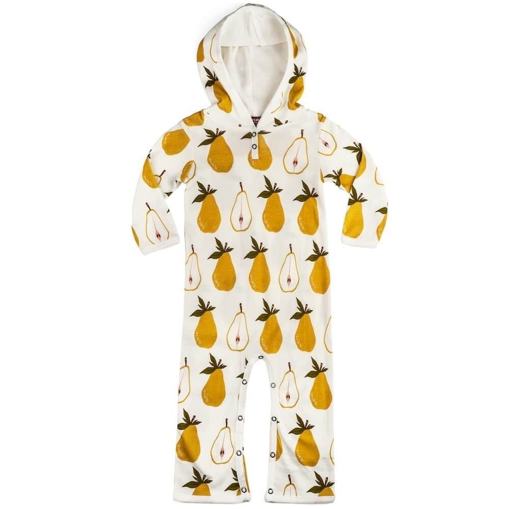 MilkBarn Pear 3 6 Mos Organic Cotton‎ Longall Outfit Hooded Beige White Girl
